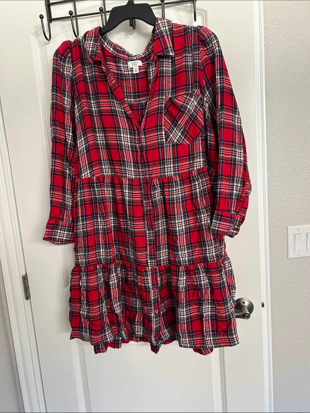 crown & ivy Red Plaid Tiered Shirt Dress